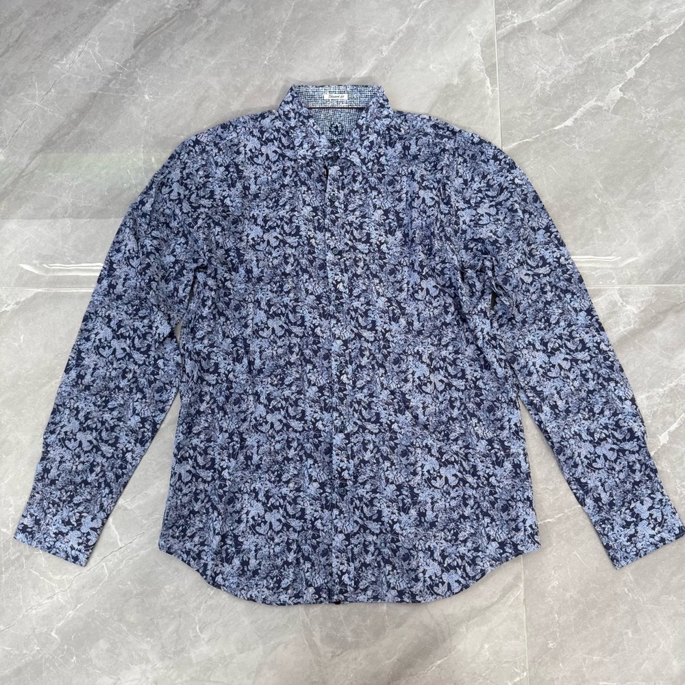 Men’s Bugatchi Floral Patterned Long Sleeve Button Down Dress Shirt Shaped Fit